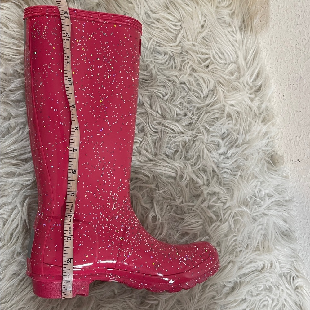 HUNTER Glitter Shiny Rain Boots Waterproof Pink Size 5 NEW - Picture 10 of 12